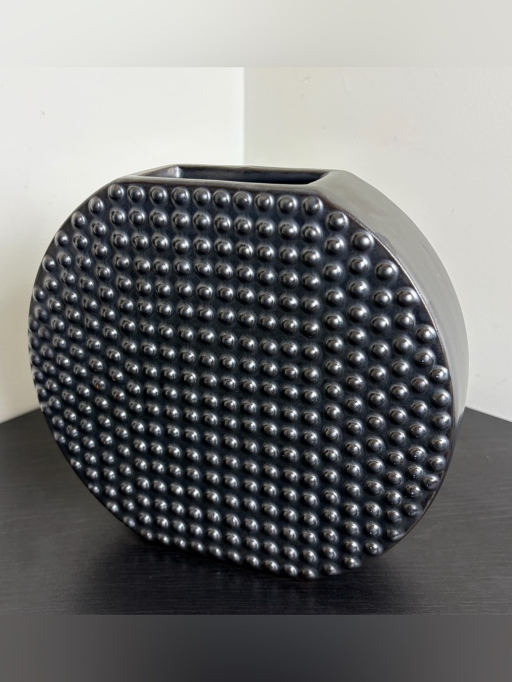 CB2 Gunmetal Metallic Hobnail Bubble Texture Ceramic Vase Round Small Brutalist